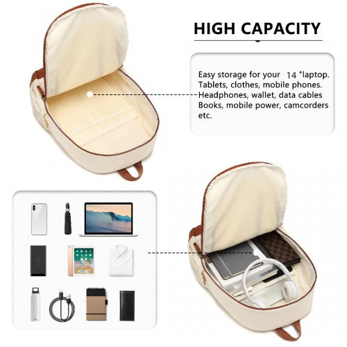 Kono Contrasting Colors Waterproof Casual Backpack With Laptop Compartment - Beige