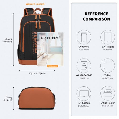 Kono Contrasting Colors Waterproof Casual Backpack With Laptop Compartment - Black