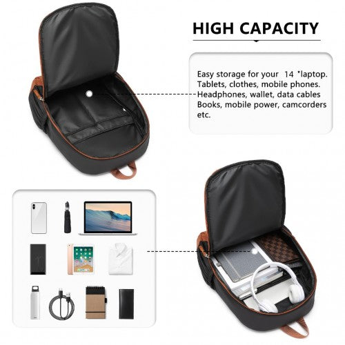 Kono Contrasting Colors Waterproof Casual Backpack With Laptop Compartment - Black