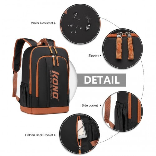 Kono Contrasting Colors Waterproof Casual Backpack With Laptop Compartment - Black