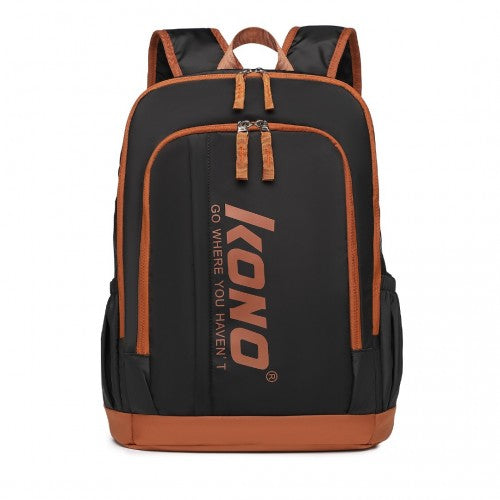Kono Contrasting Colors Waterproof Casual Backpack With Laptop Compartment - Black