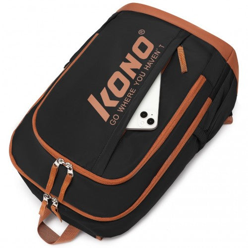 Kono Contrasting Colors Waterproof Casual Backpack With Laptop Compartment - Black