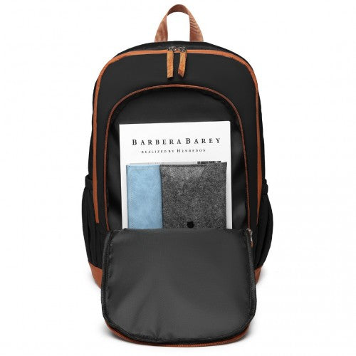 Kono Contrasting Colors Waterproof Casual Backpack With Laptop Compartment - Black