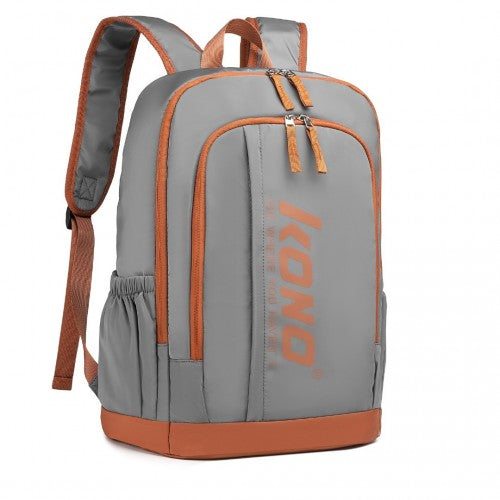 Kono Contrasting Colors Waterproof Casual Backpack With Laptop Compartment - Grey