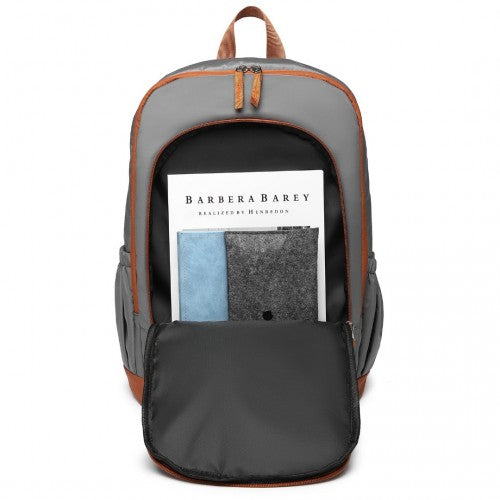 Kono Contrasting Colors Waterproof Casual Backpack With Laptop Compartment - Grey