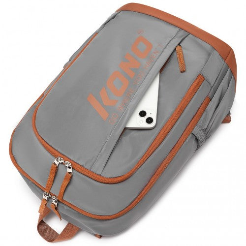 Kono Contrasting Colors Waterproof Casual Backpack With Laptop Compartment - Grey