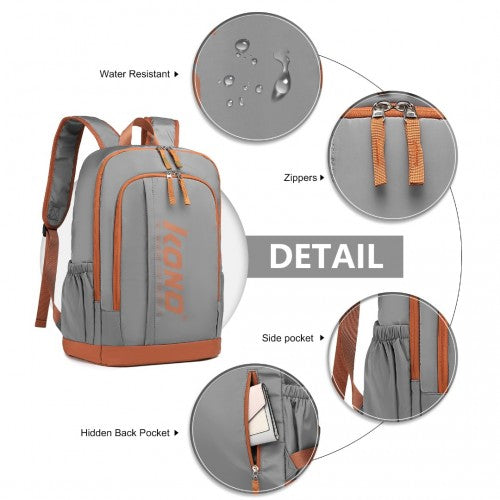 Kono Contrasting Colors Waterproof Casual Backpack With Laptop Compartment - Grey