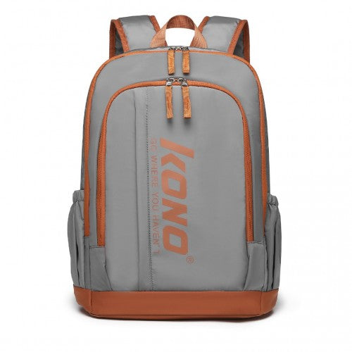 Kono Contrasting Colors Waterproof Casual Backpack With Laptop Compartment - Grey