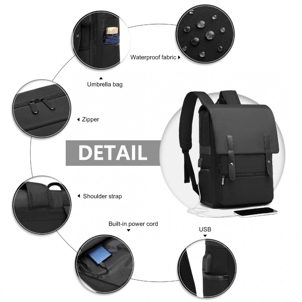 Kono Smart Practical Backpack With USB Chargable Interface - Black