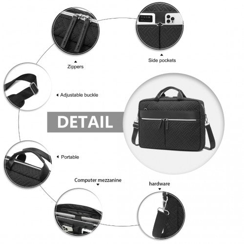 Kono Water-Repellent Elegant Quilted Laptop Bag - Black