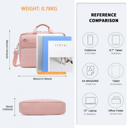 Kono Water-Repellent Elegant Quilted Laptop Bag - Pink