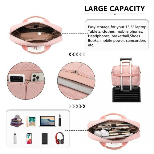 Kono Water-Repellent Elegant Quilted Laptop Bag - Pink