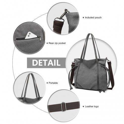 Kono Large Capacity Canvas & Leather Fusion Shoulder Tote Bag - Grey