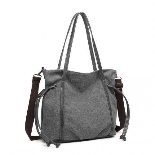 Kono Large Capacity Canvas & Leather Fusion Shoulder Tote Bag - Grey