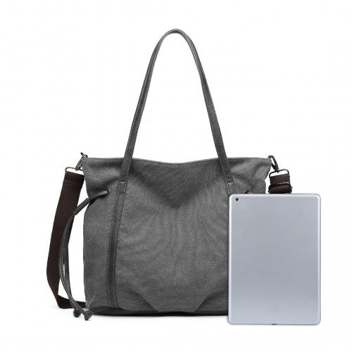 Kono Large Capacity Canvas & Leather Fusion Shoulder Tote Bag - Grey