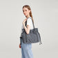 Kono Large Capacity Canvas & Leather Fusion Shoulder Tote Bag - Grey
