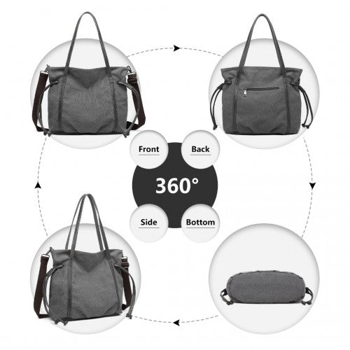 Kono Large Capacity Canvas & Leather Fusion Shoulder Tote Bag - Grey
