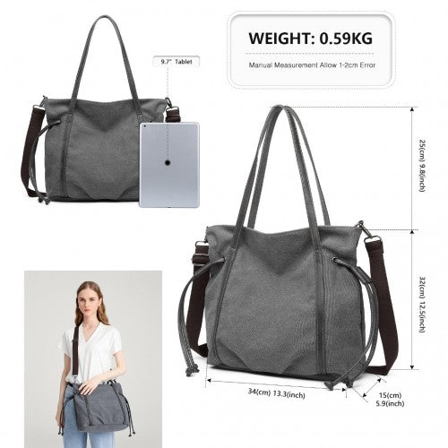 Kono Large Capacity Canvas & Leather Fusion Shoulder Tote Bag - Grey