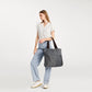 Kono Paneled Contrast Large Capacity Canvas Shoulder Bag - Grey