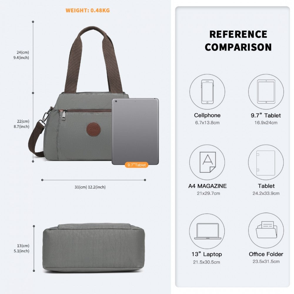 Kono Waterproof Multi-Functional Handbag Cross Body Bag - Grey