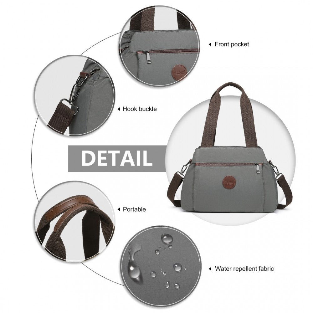 Kono Waterproof Multi-Functional Handbag Cross Body Bag - Grey