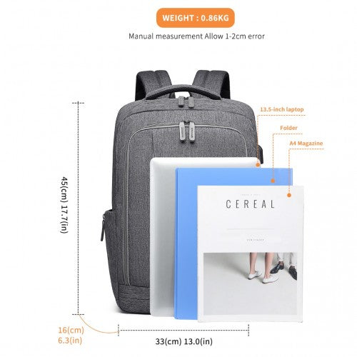 Kono Multi-Compartment Backpack With USB Port - Grey
