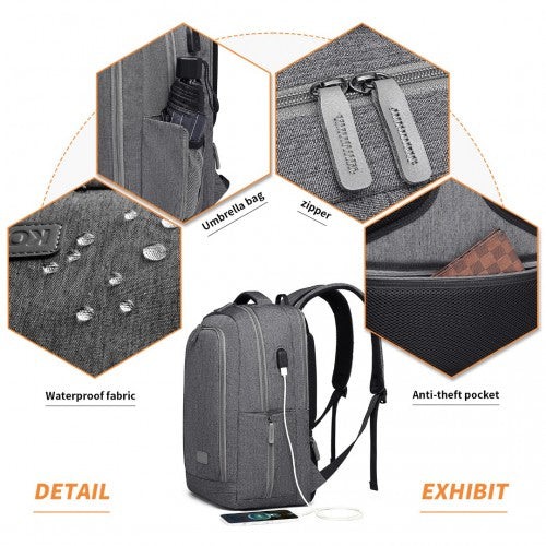 Kono Multi-Compartment Backpack With USB Port - Grey