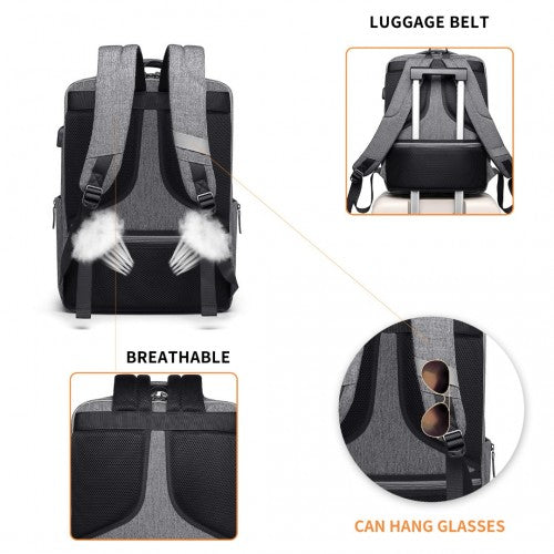 Kono Multi-Compartment Backpack With USB Port - Grey