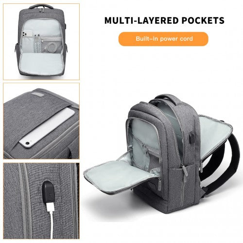 Kono Multi-Compartment Backpack With USB Port - Grey