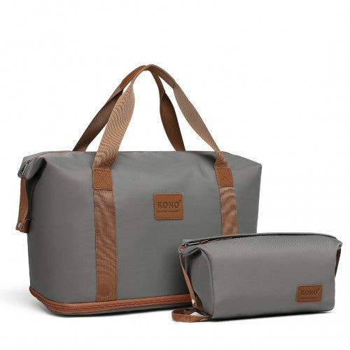 Kono Two Pieces Expandable Durable Waterproof Travel Duffle Bag Set - Grey / Brown