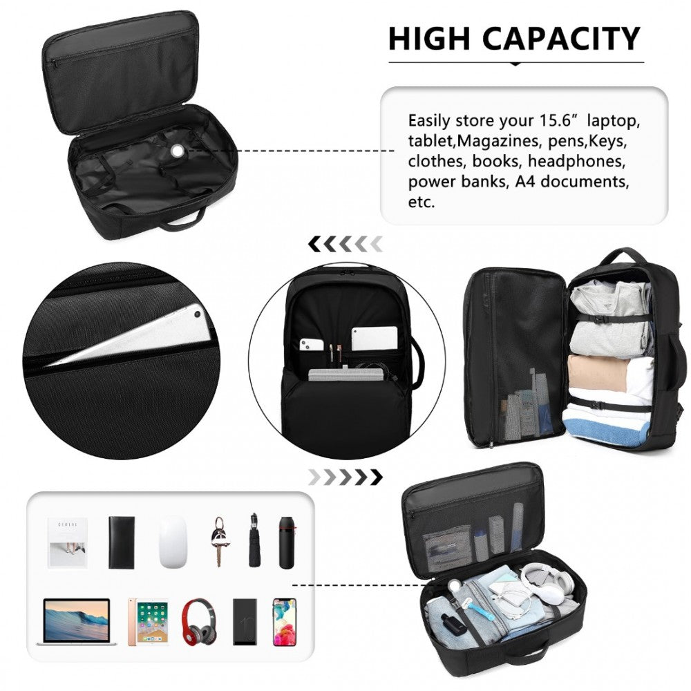 Kono Multifunctional Portable 39L Travel Backpack Cabin Luggage Bag - Black