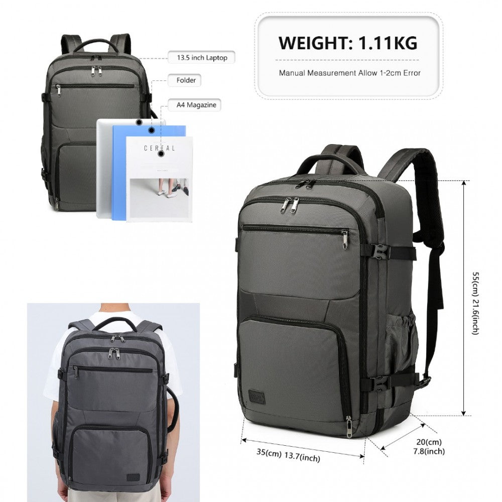 Kono Multifunctional Portable 39L Travel Backpack Cabin Luggage Bag - Grey