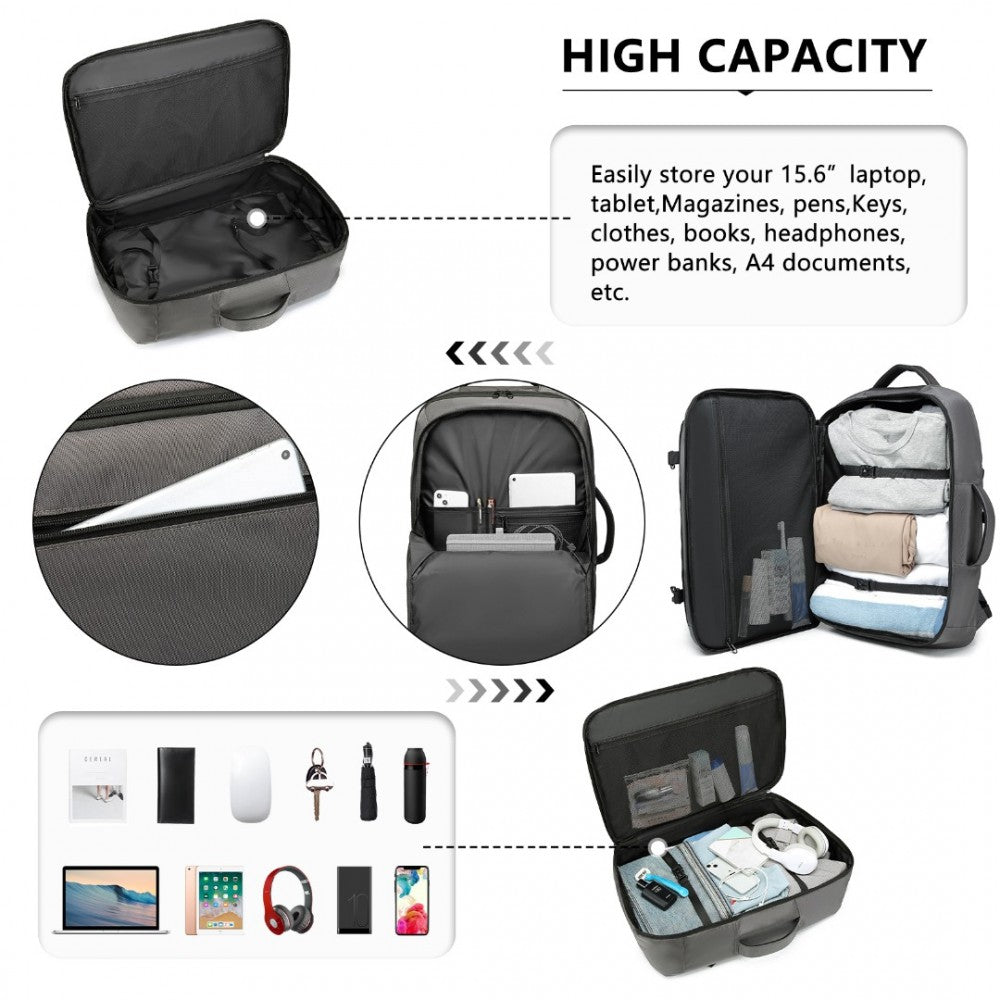 Kono Multifunctional Portable 39L Travel Backpack Cabin Luggage Bag - Grey