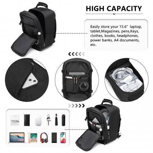 Kono Lightweight 20L Cabin Bag Travel Business Backpack - Black