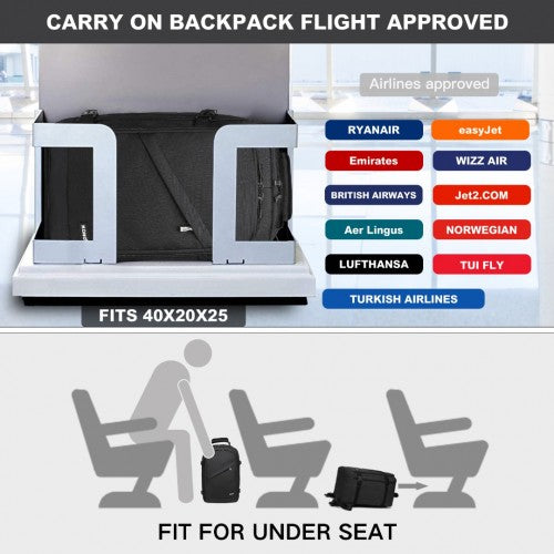 Kono Lightweight 20L Cabin Bag Travel Business Backpack - Black