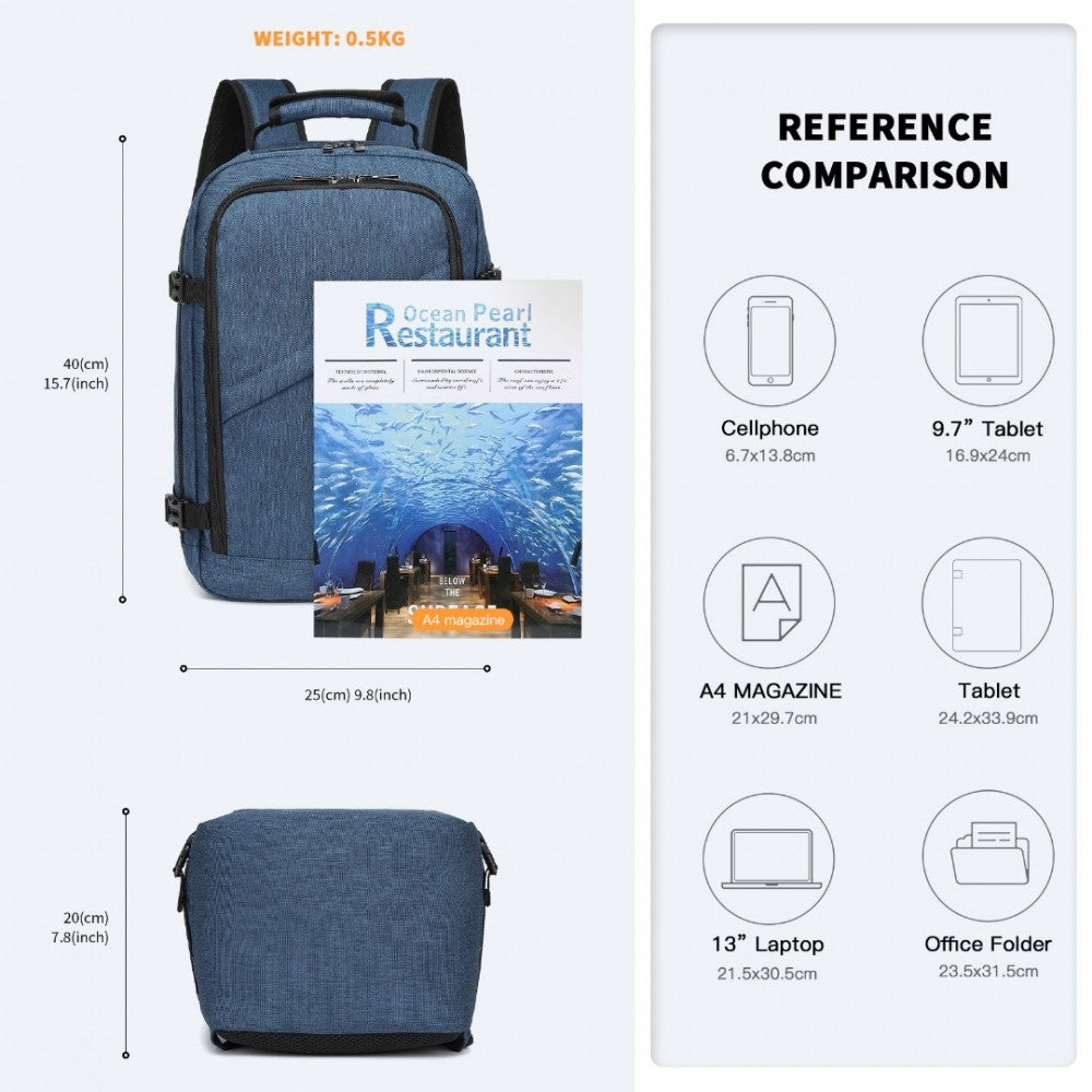 Kono Lightweight 20L Cabin Bag Travel Business Backpack - Navy