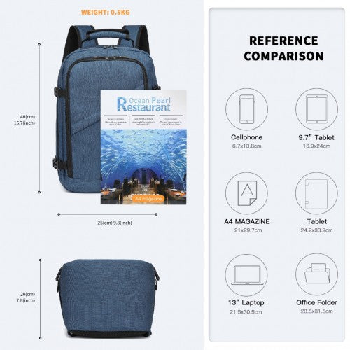 Kono Lightweight 20L Cabin Bag Travel Business Backpack - Navy