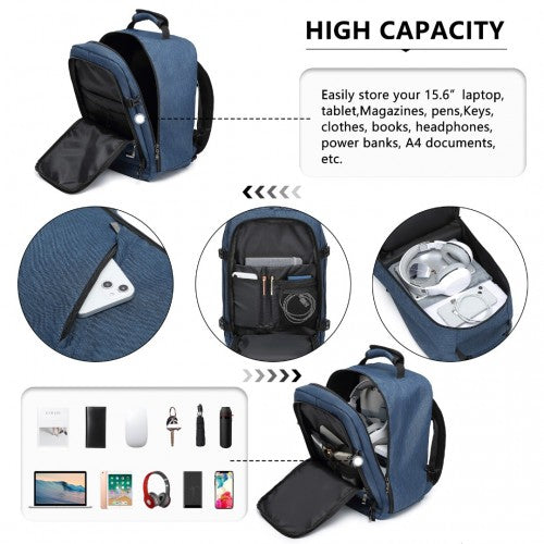 Kono Lightweight 20L Cabin Bag Travel Business Backpack - Navy