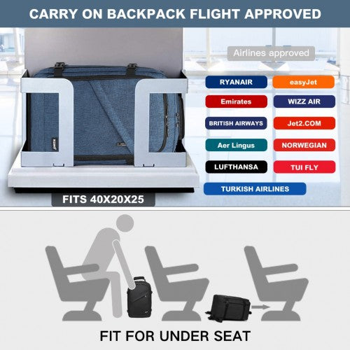 Kono Lightweight 20L Cabin Bag Travel Business Backpack - Navy