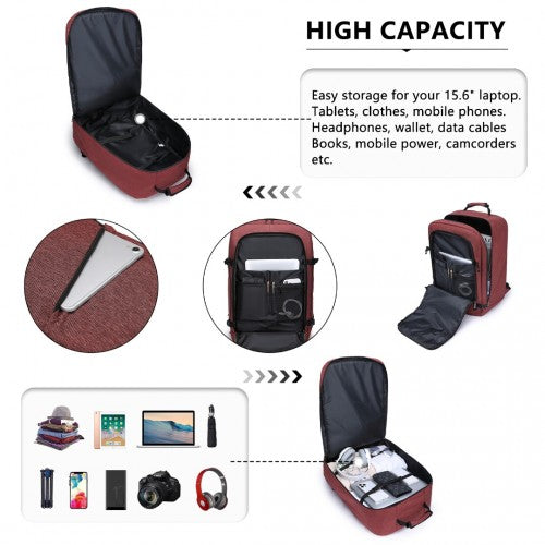 Kono Lightweight Cabin Bag Travel Business Backpack - Burgundy