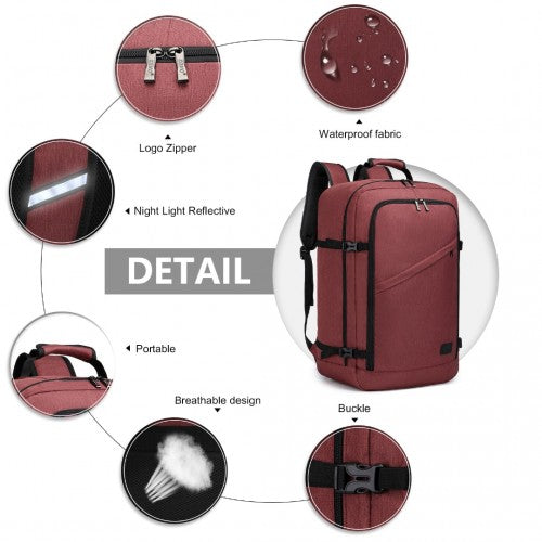Kono Lightweight Cabin Bag Travel Business Backpack - Burgundy