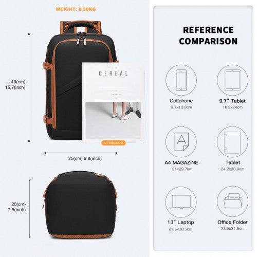 Kono Lightweight Cabin Bag Travel Business Backpack - Black And Brown
