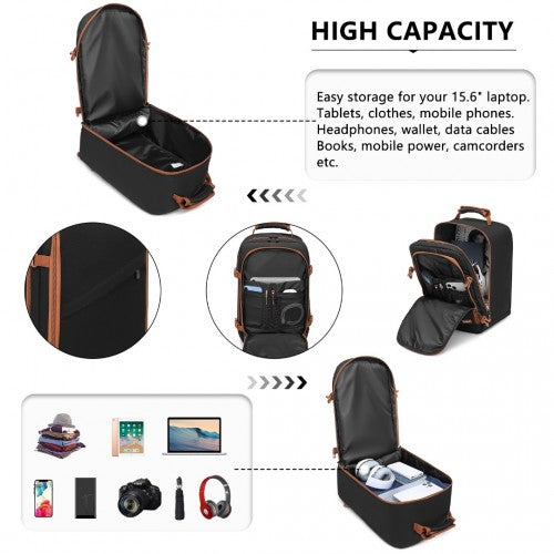 Kono Lightweight Cabin Bag Travel Business Backpack - Black And Brown