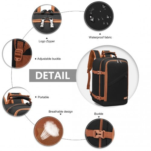 Kono Lightweight Cabin Bag Travel Business Backpack - Black And Brown