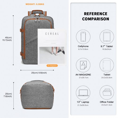 Kono Lightweight Cabin Bag Travel Business Backpack - Grey And Brown