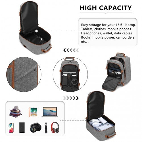 Kono Lightweight Cabin Bag Travel Business Backpack - Grey And Brown
