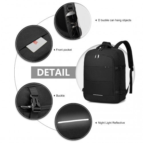 Kono Multi-Level High-Capacity Cabin Bag Travel 30L Backpack - Black