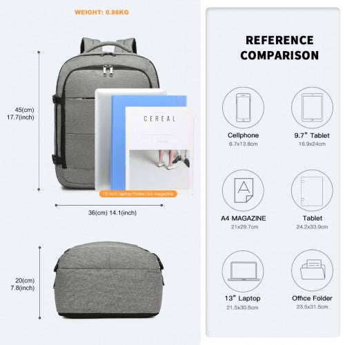 Kono Multi-Level High-Capacity Cabin Bag Travel Backpack - Grey
