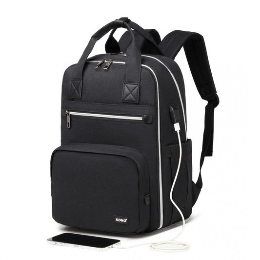 Kono Classic Multi Functional Changing Backpack With USB Charging Interface - Black