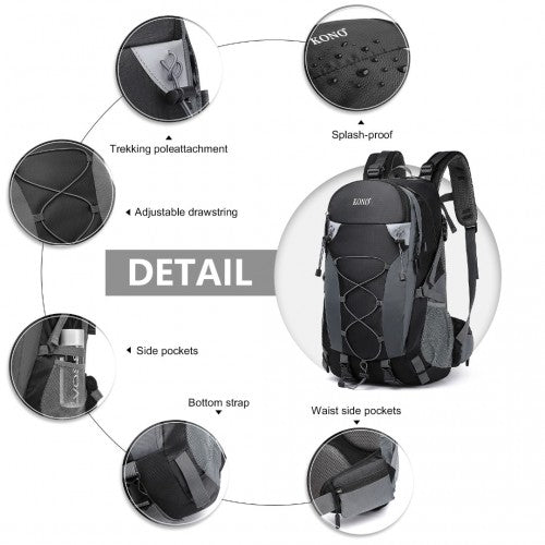 Kono Multi Functional Outdoor Hiking Backpack With Rain Cover - Black